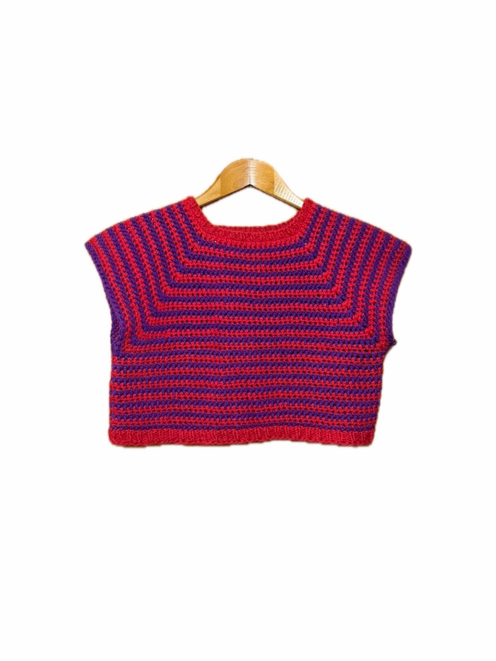 Hand Crafted Red and Purple Cropped Knit Tank Top
